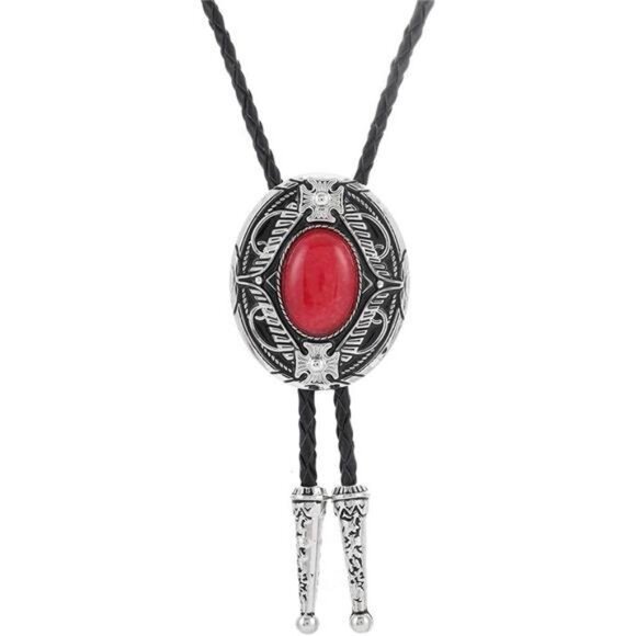 Turquoise Bolo Tie for Men Red Stone Bolo Tie - Picture 1 of 6